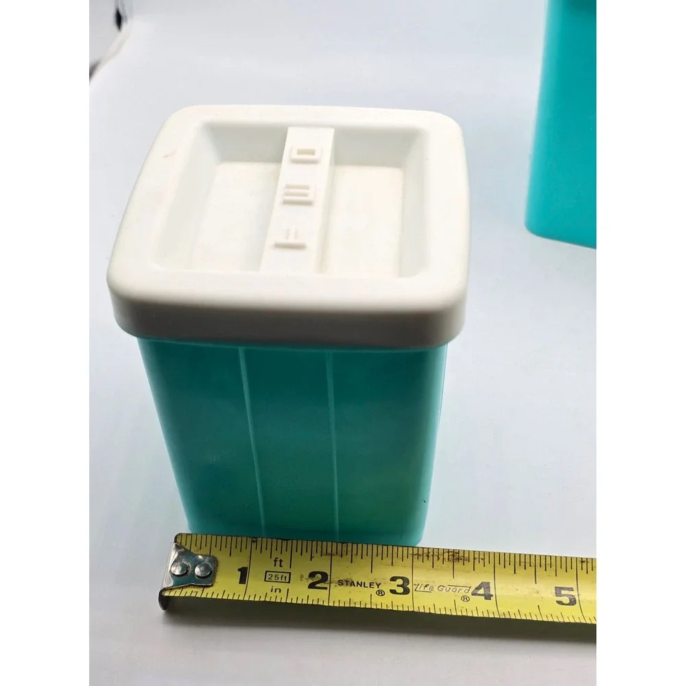 Vintage 70s Canister Set of 2 Teal Retro Tea Coffee Plastic Kitchen Storage MCM